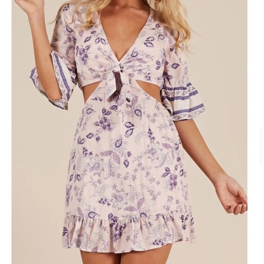 Showpo floral purple and pink cutout dress